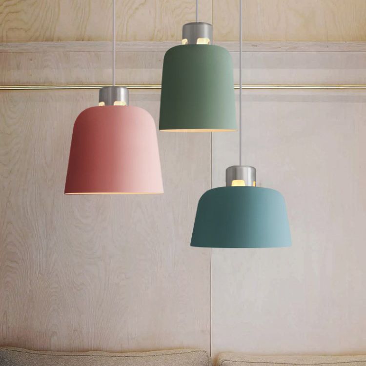 Tombra de cubo de metal Luz colgante de luz individual iluminación colgante nórdica en azul/verde/rosa para restaurante de restaurantes comedor