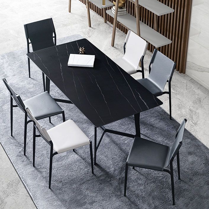 Accueil Chaises de salle à manger sans accoudoirs Chaises d'appoint en cuir avec pieds en métal (Ensemble de 2)
