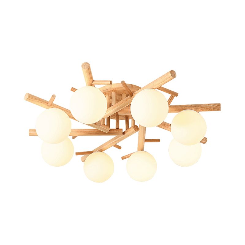 Luminaire de plafond en forme de globe en bois, luminaire de style moderne, beige