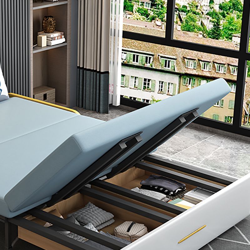 Glam Round Arms Futon Frame Bonded Leather Blue Sleeper Sofa