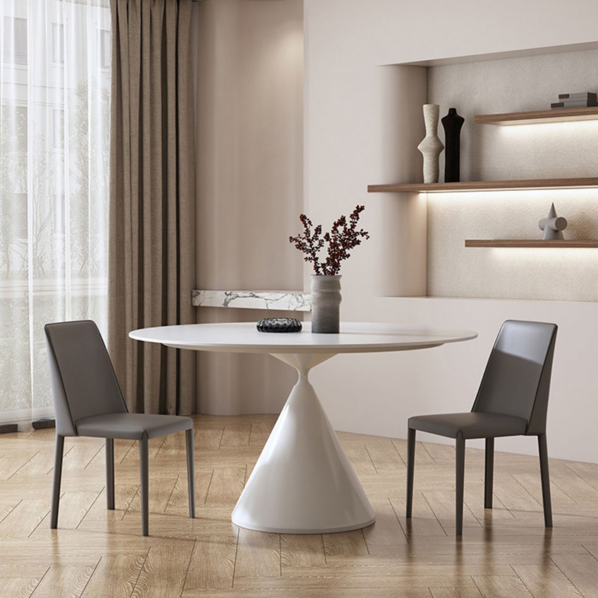 Round Dining Table Stone Dining Table in Black and White with Pedestal