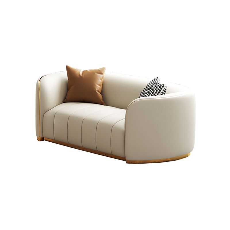 Genuine Leather Sofa Contemporary Simple Sloped Arm Sofa in Beige
