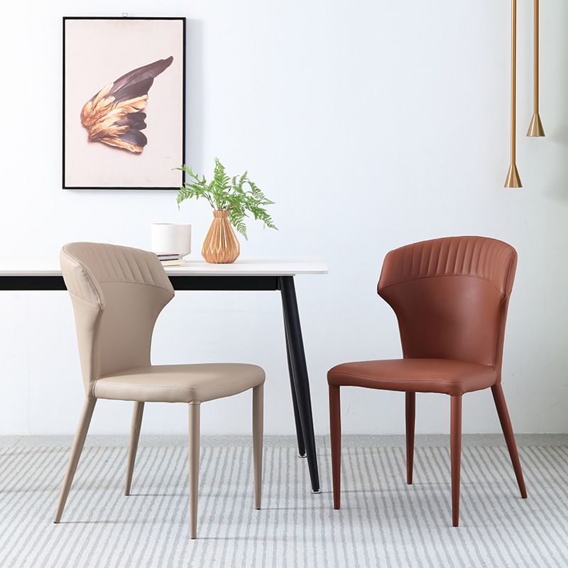 Faux Leather Dining Chairs Wingback Side Chairs with Metal Base