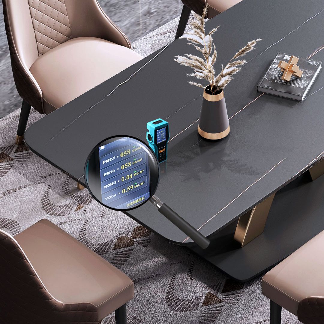 Minimalistischer Esszimmer Set rechteckig gesinterte Stein Esstisch mit Metallbasis