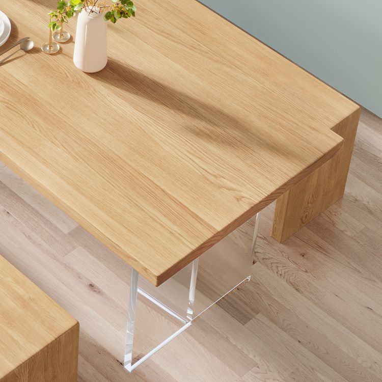Contemporary Khaki Standard Dining Table Solid Wood Rectangle Dining Table with Double Pedestal Base