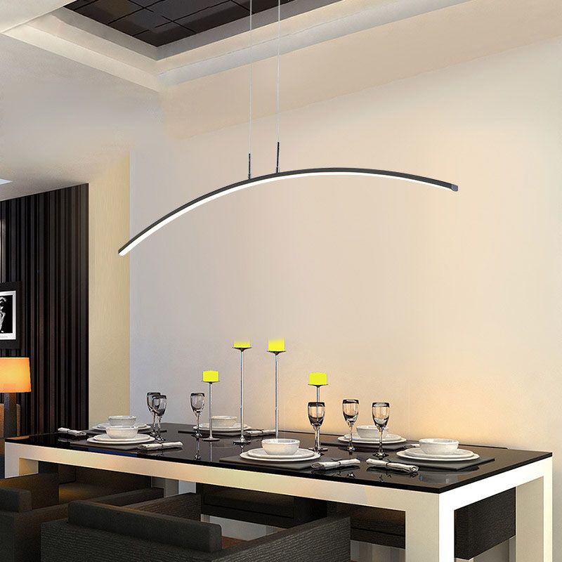 Simple Curved Island Light Fixture Metal Dining Room LED Island Pendant Light