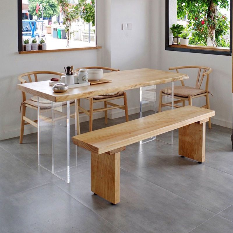 Modern Solid Wood Dining Table Natural Finish Table with Acrylic Base