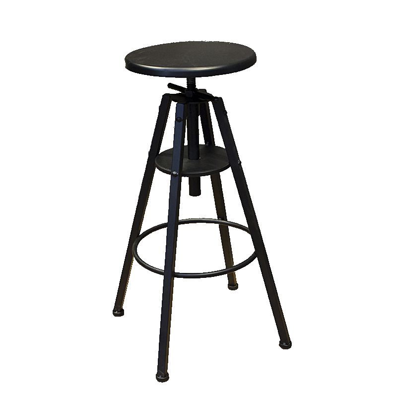 Industrial Adjustable Height Counter Chair Footrest Metal Counter Bar Stool in Black