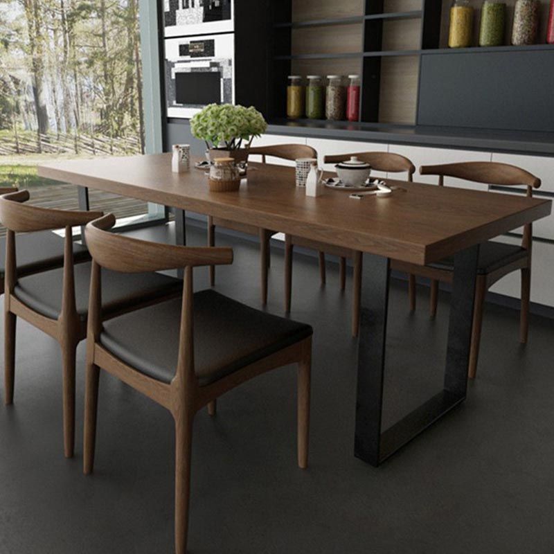 Rectangular Solid Wood Restaurant Dining Table Modern Brown Furniture with Double Pedestal