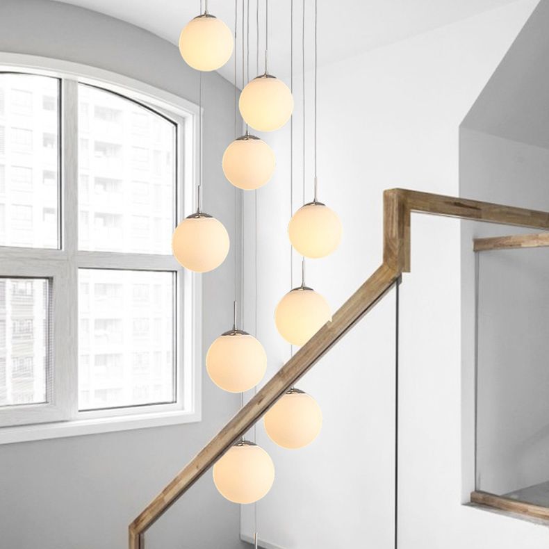 Sphere Staircase Pendant Ceiling Light Glass Modern Style Ceiling Pendant Light in Gold