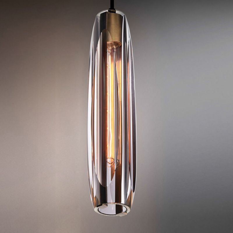Crystal Cylindrical Pendant Light in Modern Luxury Style Copper Hanging Lamp for Dining Room
