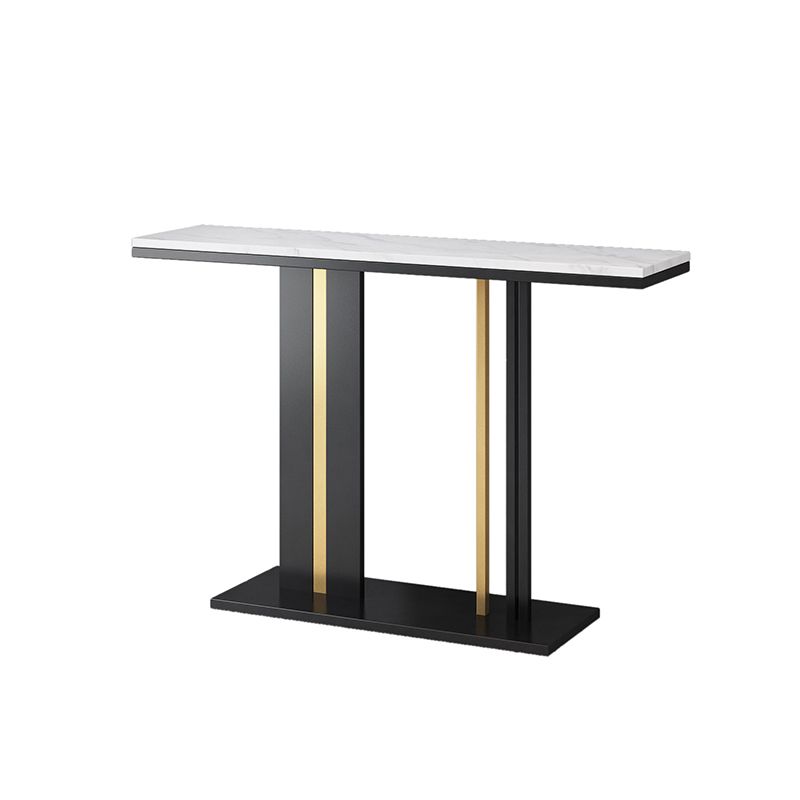 Glam Style Console Table with Stone Top and Pedestal Base for Hall
