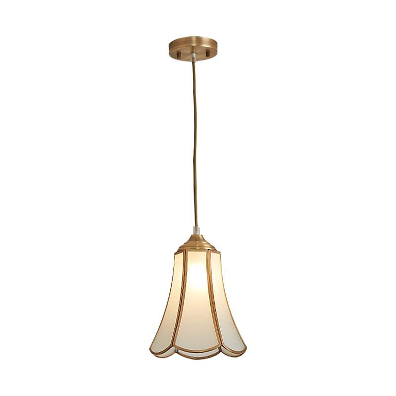 White Opal Glass Flared Hanging Light Traditional 1 Light Corridor Ceiling Suspension Lamp