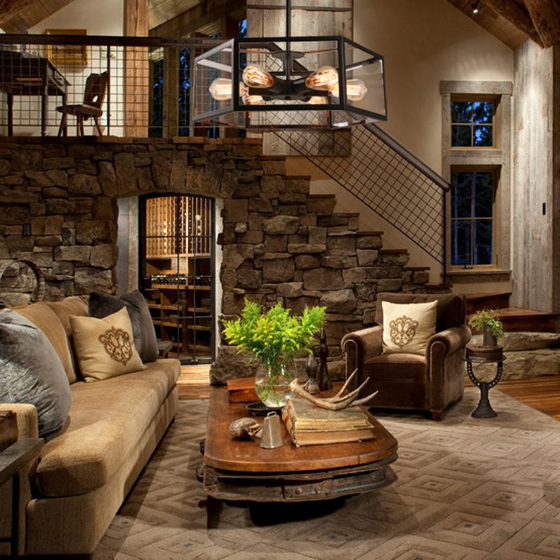 Hexagonal Glass Chandelier Light Fixture Industrial 6 Bulbs Suspension Light in Black