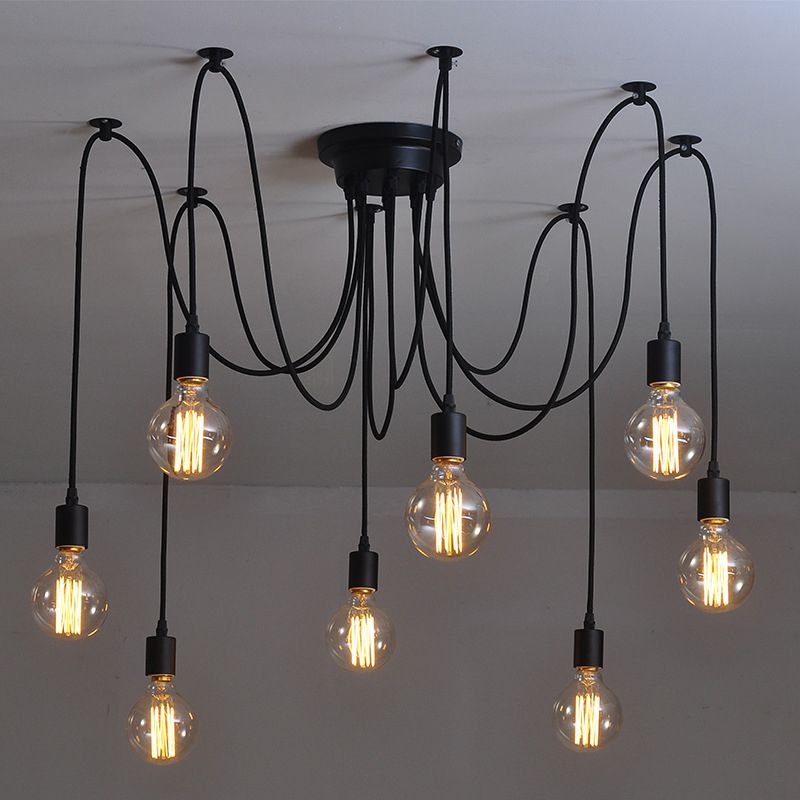 Schwarzer Multi -Anhänger Deckenleuchte Industrial Metal Spider Swag Anhänger Licht für Bar