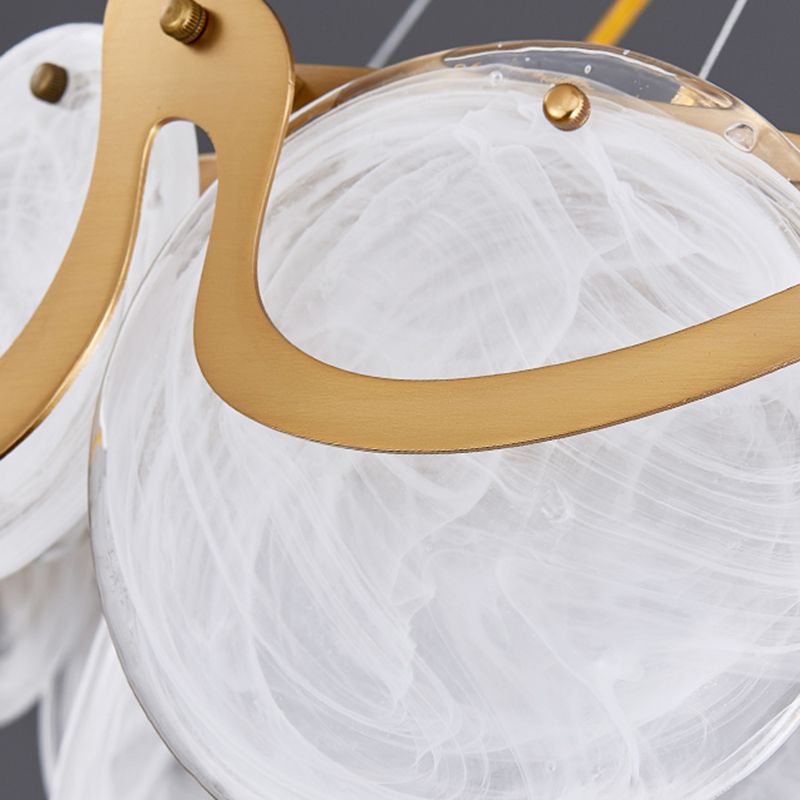 Minimal Style Chandelier Light Fixture Round Shape Glass Hanging Light for Bedroom