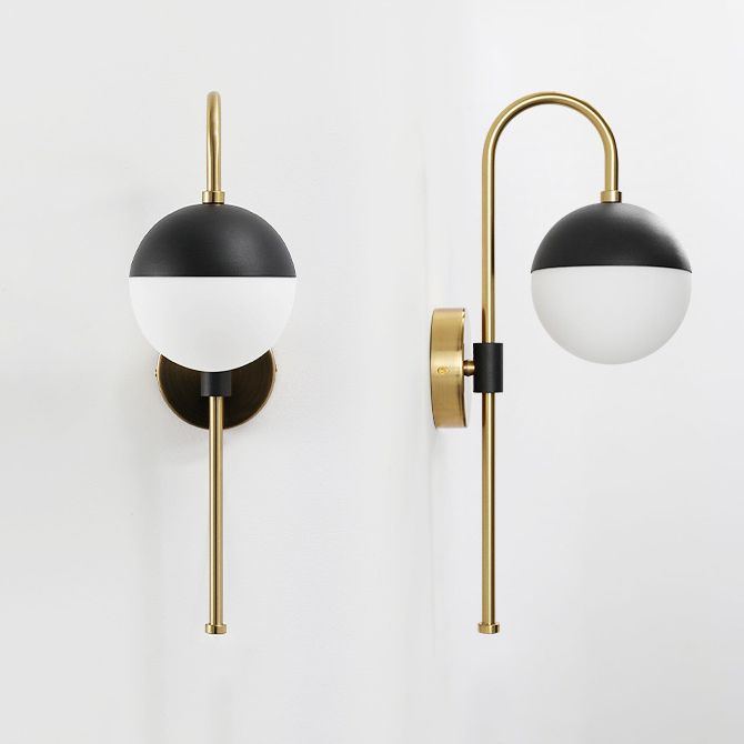 Glass Black and Gold Wall Lamp in Modern Simplicity Iron Globe Wall Light for Interior Spaces