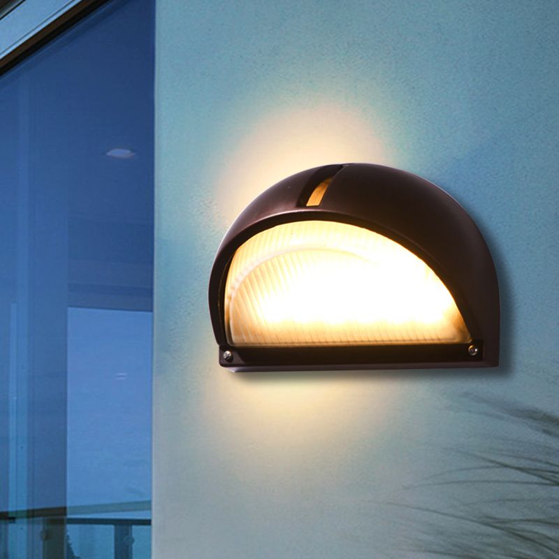 Semicircle/Oval Yard Flush Wall Sconce Farmhouse Frosted Ribbed Glass 1 Light Coffee Wall Light Fixture