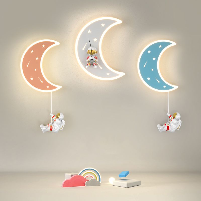 Cartoon LED Wall Light Astronaut and Moon Shaped Sconce Light for Kids Room