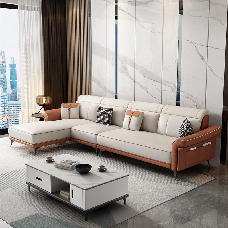 Faux Leather 4-Seater Sectional with Flared Arms and Storage for Living Room