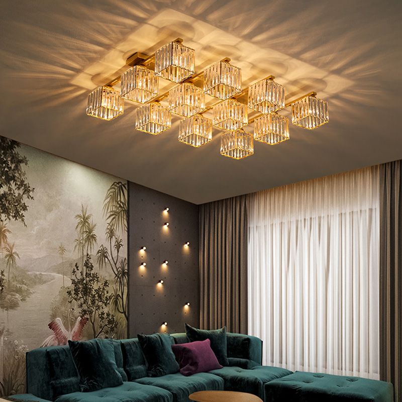 Plafonnier encastré en cristal contemporain avec luminaire cubique pour salon