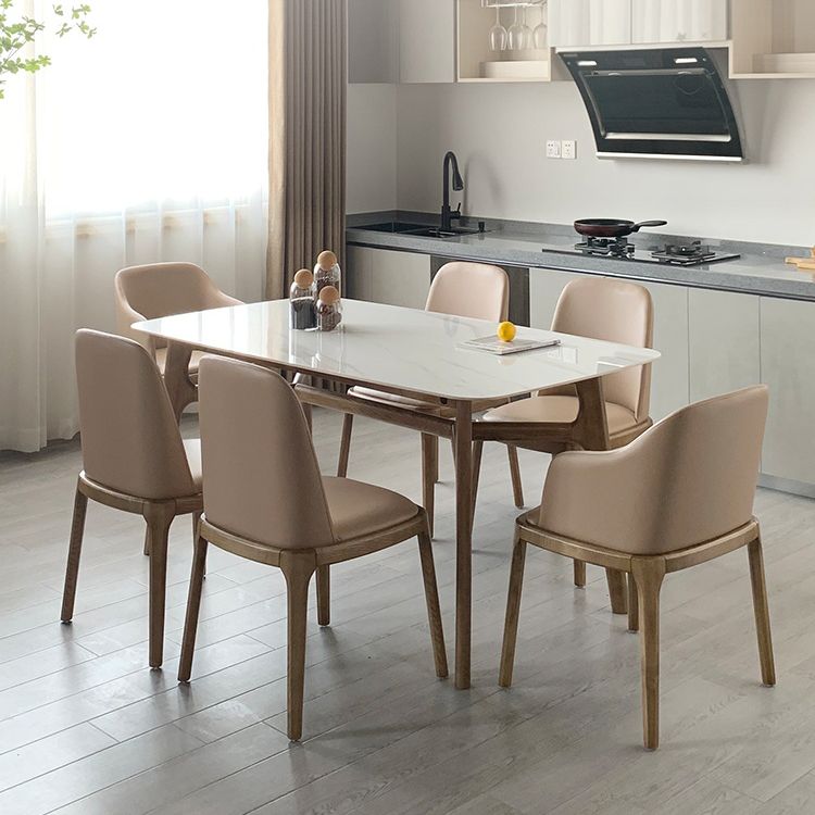Mid-century Dining Table Rectangle 4-foot Solid Wood Table with Stone Top