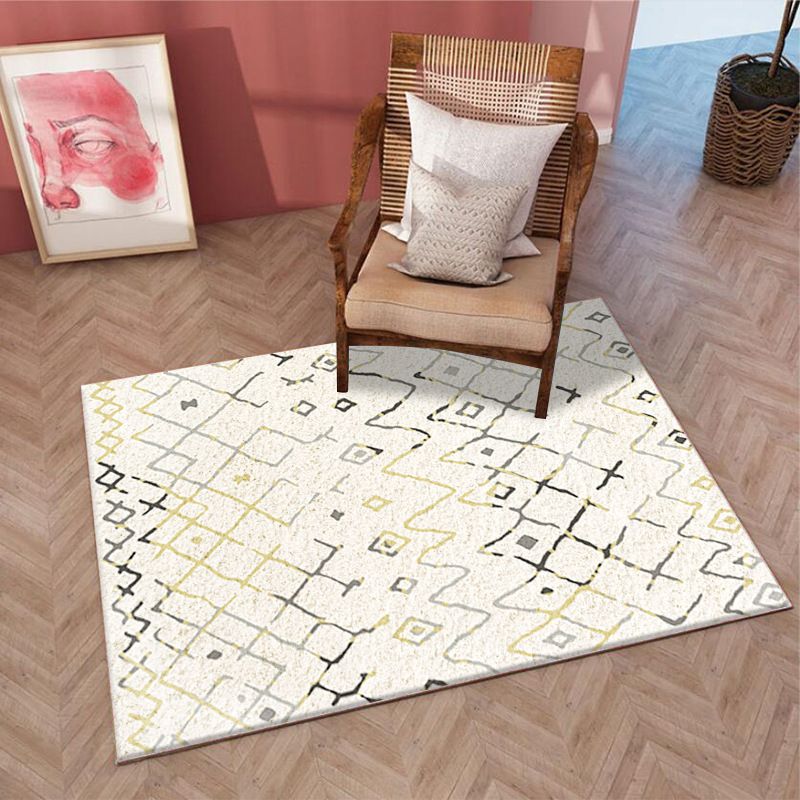 Beige Modern Rug Polyester Abstract Line Rug Washable Rug for Home Decor