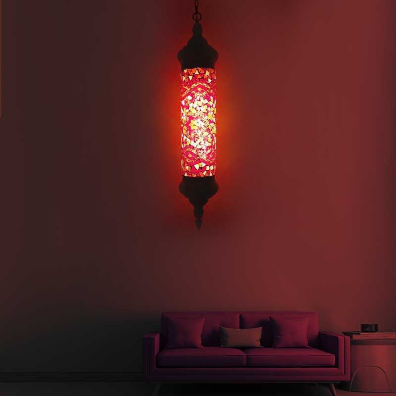 Bronze Tube plafonnier Light Retro Verre colorée 1/4 têtes PENDANT ÉCLAIRAGE POUR LE SALON