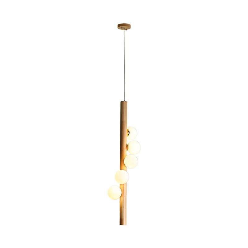 Modo Chandelier Lighting Contemporary Cream Glass 5 Heads Restaurant Pendant Light in Wood