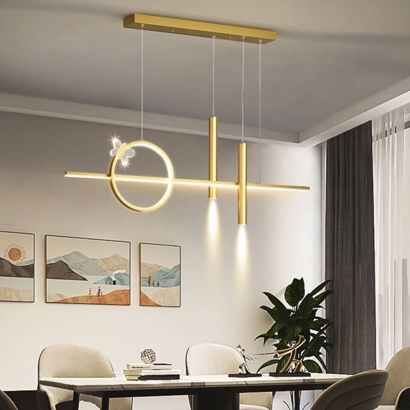 Contemporary Island Light Linear Metal 4 Light Island Chandelier Lights