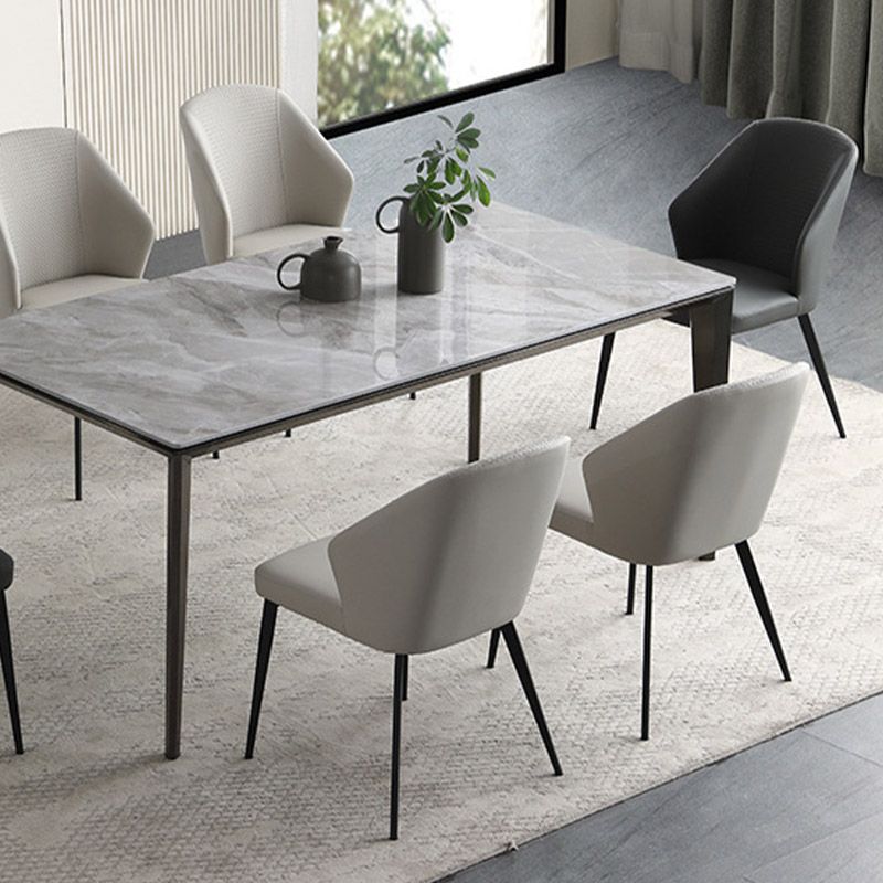 Contemporary Arm Chair Solid Back Metal Dining Room Chair for Indoor