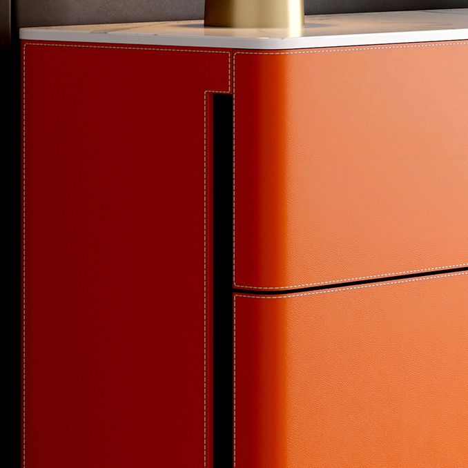 Stone and Wood Sideboard with Drawers Modern Buffet in Orange