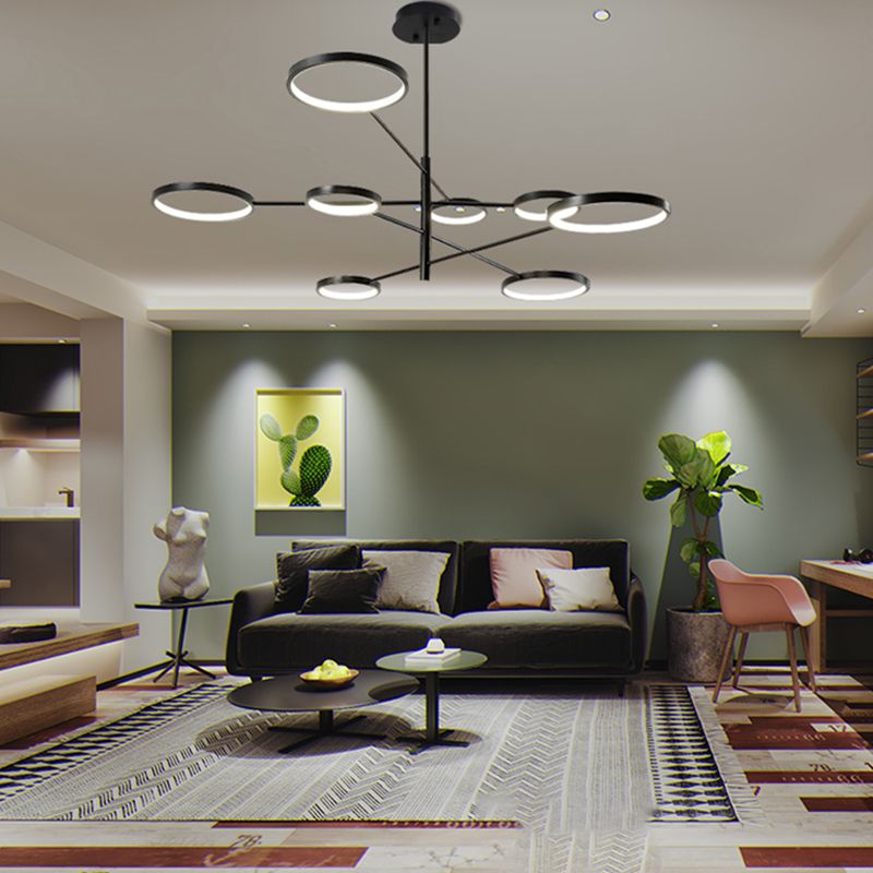 Modern Style Circle Shape Pendant Chandeliers Metal Chandelier Lights in Black