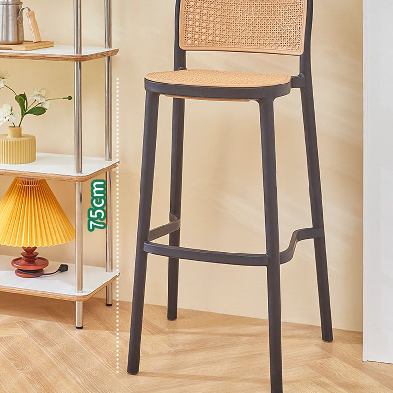 Contemporary Plastic Armless Bar Stool Square Seat with Plastic White and Black Frame