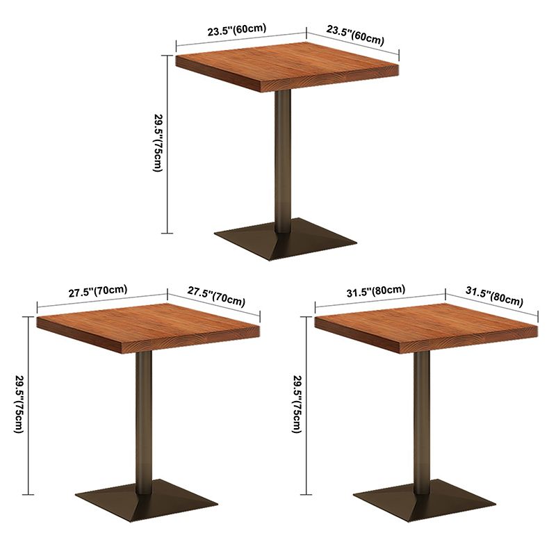 Solid Wood Industrial Style Dining Table Brown Square Table with Metal Base for Dinning Room