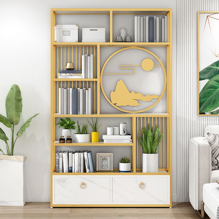 Modern Living Room Etagere Bookshelf Iron Frame Manufactured Wood Shelf Bookcase