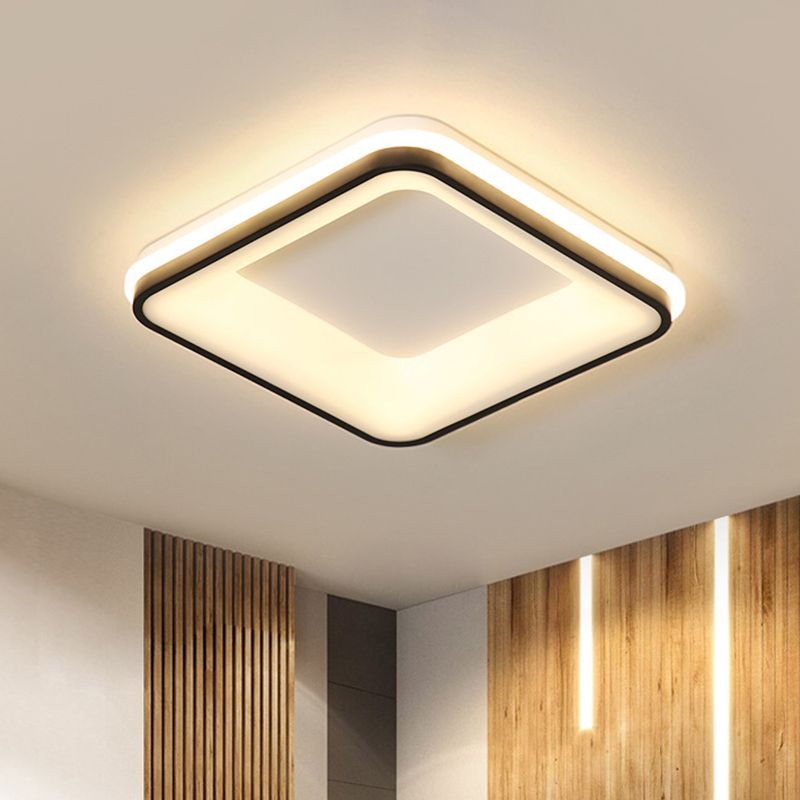 Lámpara de montaje empotrado con marco cuadrado, lámpara de techo LED negra acrílica minimalista, luz blanca/cálida/control remoto, atenuación continua