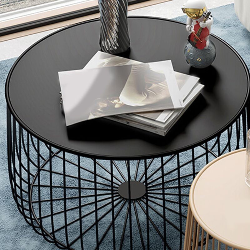 Mid-Century Modern Round Iron Coffee Table Frame Cocktail Table 15.75" H