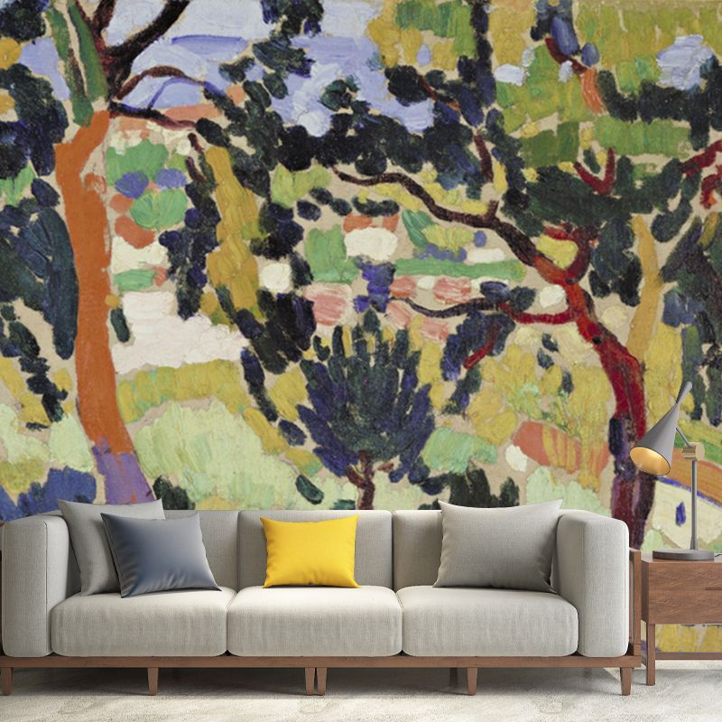 Farmhouse Oil Painting Wall Mural Yellow-Green Moisture Resistant Wall Decor for Living Room