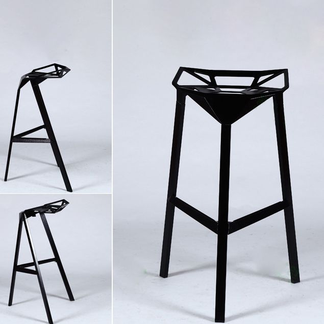 Modern Armless Backrest Counter Stool Iron Milk Tea Shop Bar Stool with Seat and Pedal
