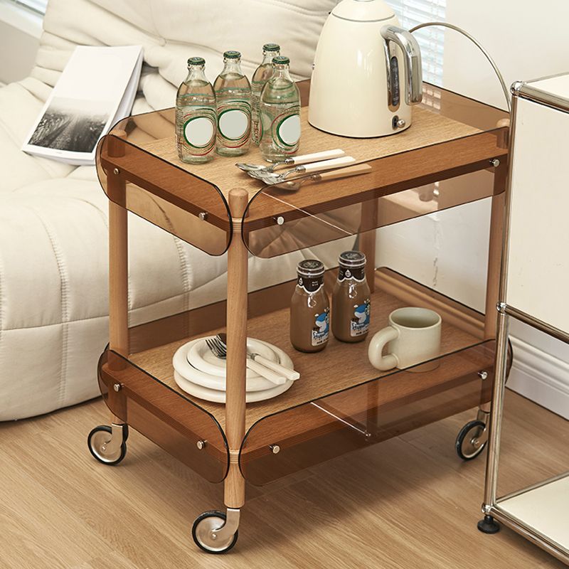 Wooden Side Table Tray Top Side End Table with Wheels in Brone