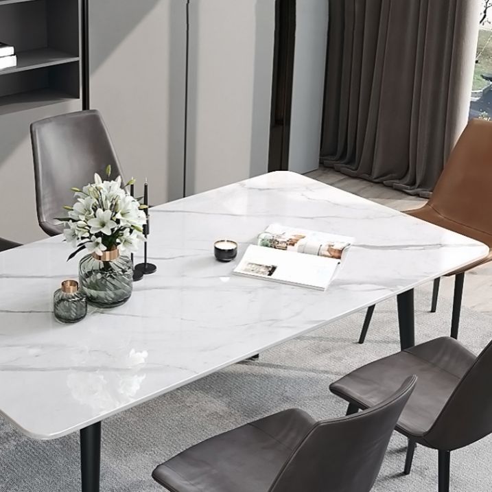 Designer Style White Dining Table Set 1/4/5/7 Pieces Stone and Metal Dinette Set