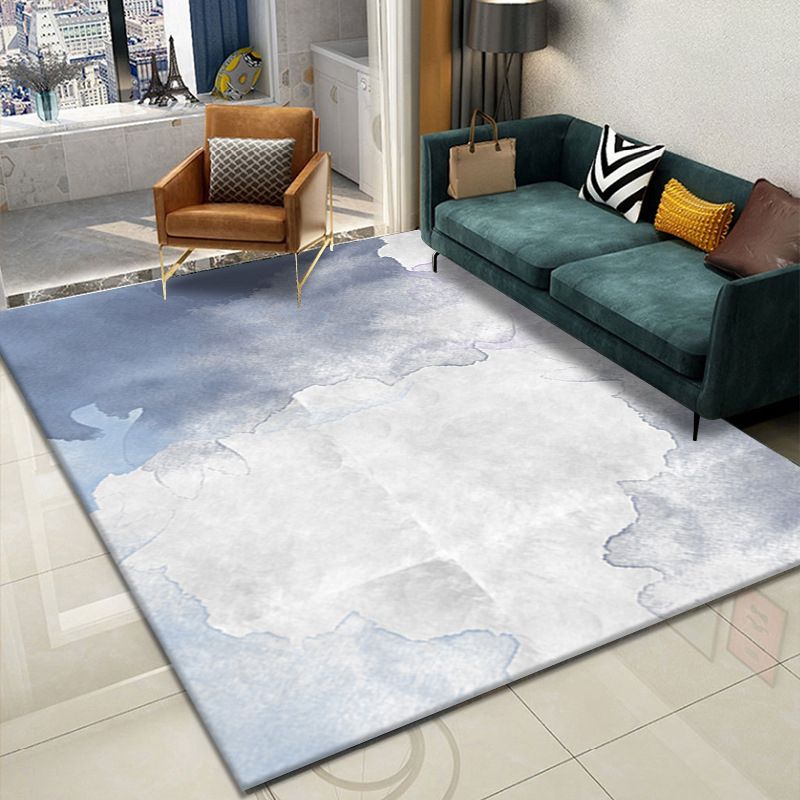 Tapis graphique bleu clair Polyester tapis lavable simple pour la décoration intérieure