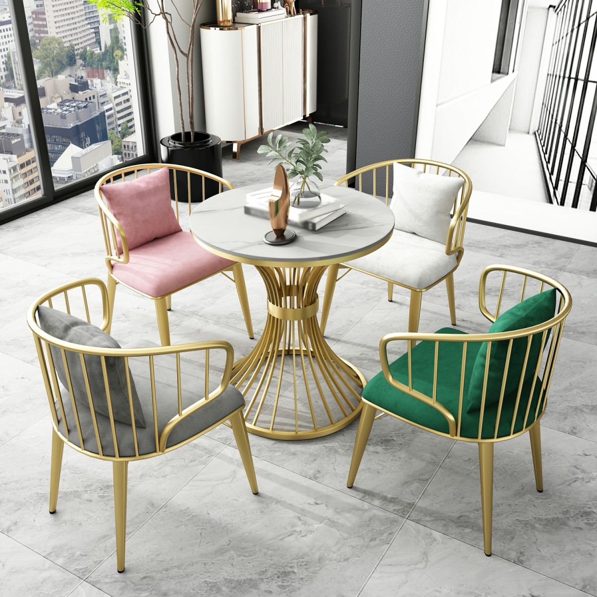 Round Luxury Dining Table White Fixed Table with Sintered Stone