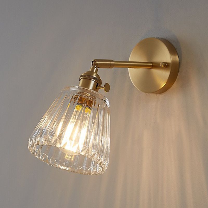 Glass Cone Shape Wall Light Industrial Style 1 Light Wall Light Sconce in Brass