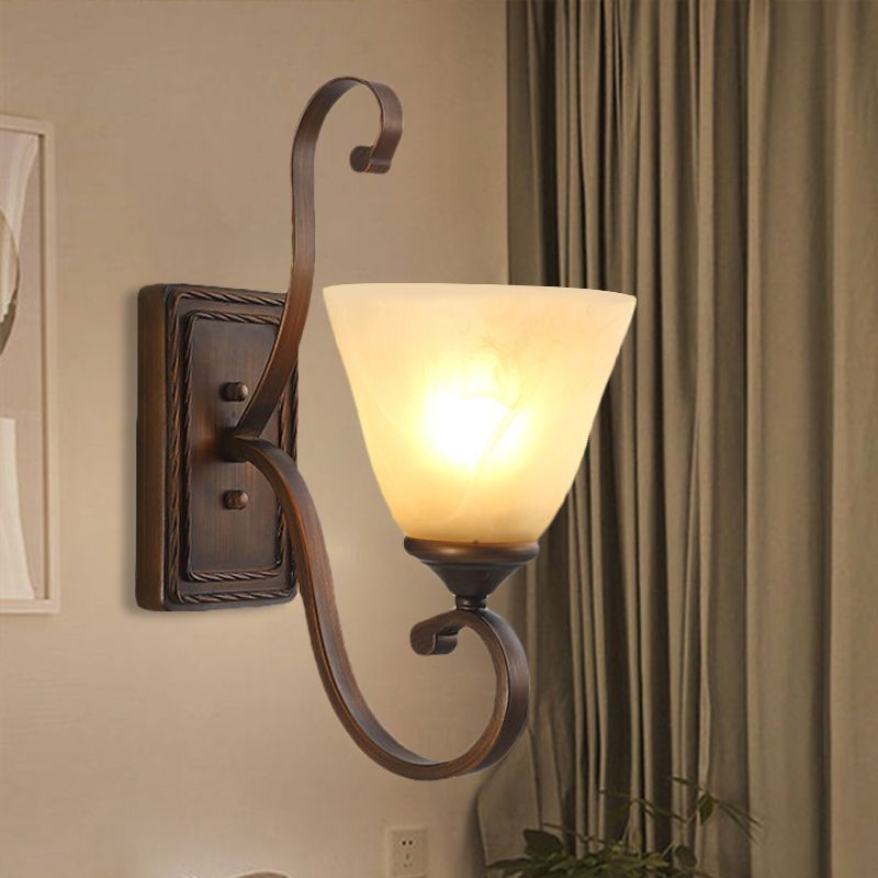 Single Light Frosted Glass Wall Lamp Vintage Style Brown Bell Living Room Wall Sconce Light