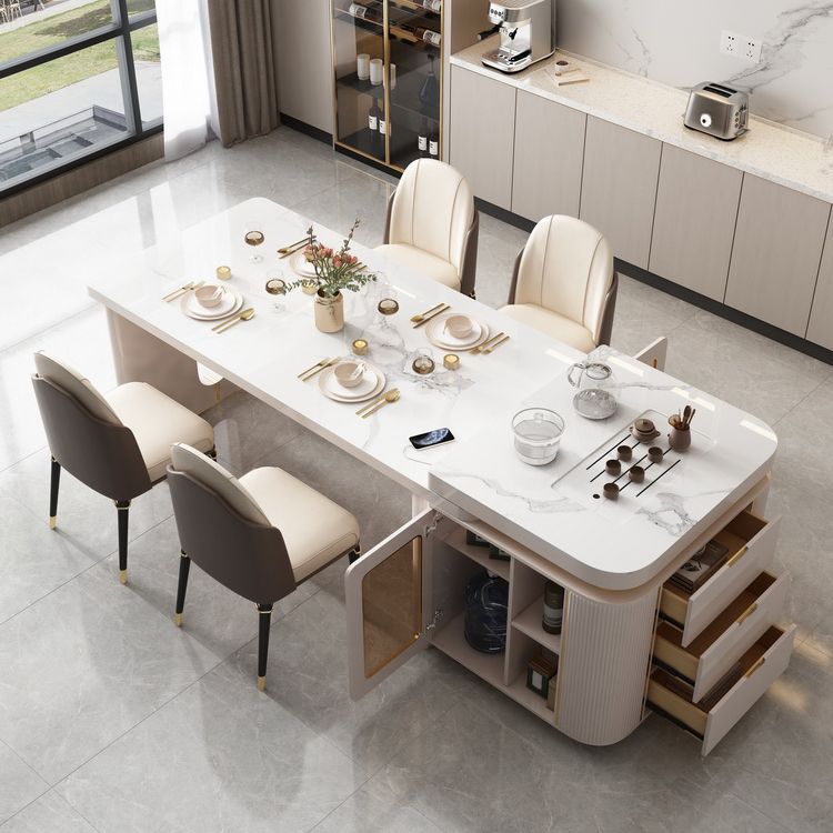 Rectangle Double Pedestal Dining Table Stone and Wood Dining Table