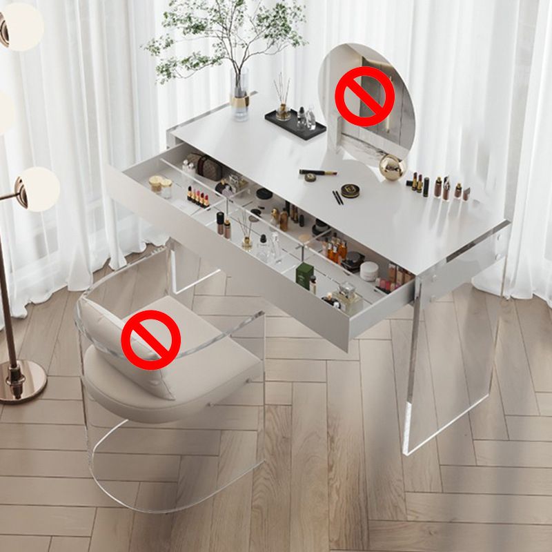 Mirrored Wood Makeup Dressing Table Modern Style Stool Set in White
