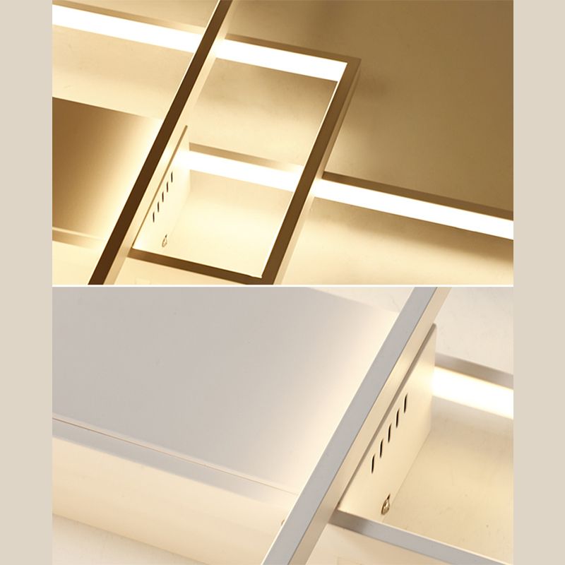 Modern Style Rectangle Semi Flush Light Fixtures Metal 3-Lights Semi Surface Mount Ceiling Lights