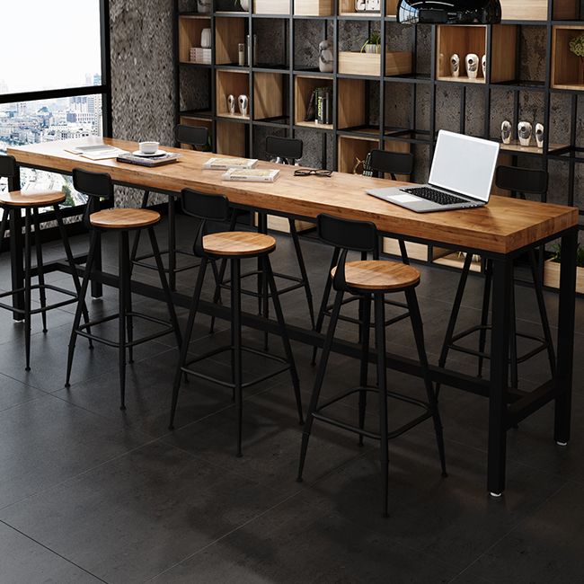 Industrial Rectangle Bar Dining Table Solid Wood Bar Dining Table with Trestle Base